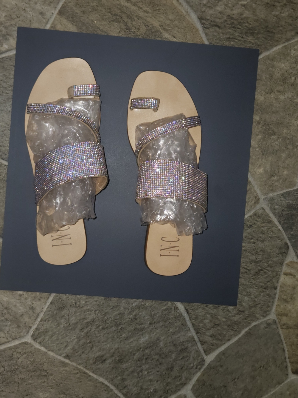 INC-  Embellished Crystal-Accent Slide Sandals - Iridescent SPARKLE!!!!